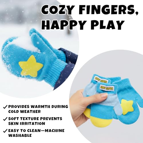 Image of Nickelodeon Boys' Baby Shark Winter Hat and 2 Pairs of Mitten Set (Toddler)