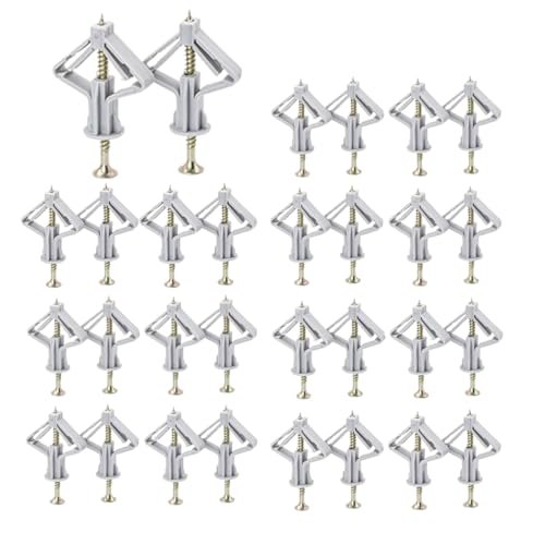 30 anclajes para paneles de yeso, con tornillos, tapones universales tipo mariposa para cavidades de paneles de yeso, fijaciones para soportes de pared, color gris.
