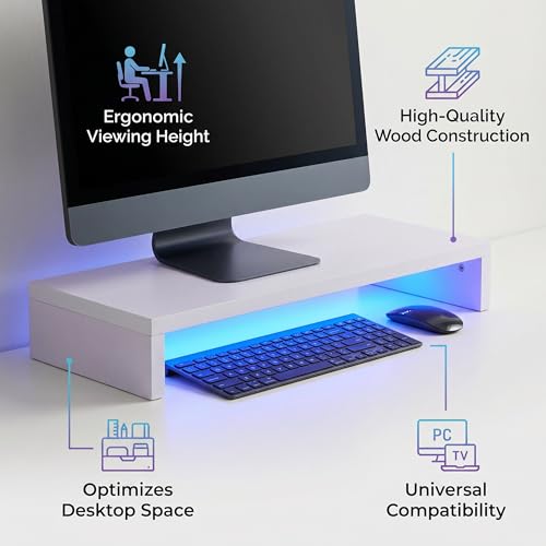 Support de moniteur bois blanc violacé pour corriger la posture et ranger le bureau
