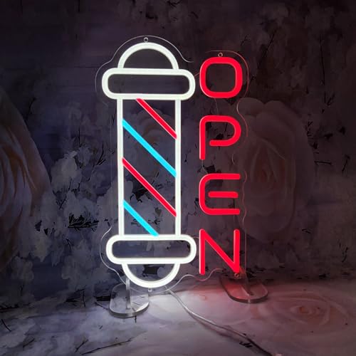Image of Barber Shop Neon Signs for Wall Decor Open Neon Lights for Bedroom Led Signs Suitable for Barber Shops Hair Salon Art Unique for Hairdresser,40 * 23.7cm
