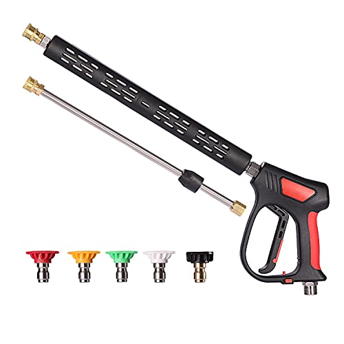 HOUSE DAY Replacement High Pressure Washer Gun with 16 Inch Extension Wand, 5000 PSI,Deluxe Power Washer Gun with M22-15mm or M22-14mm Fitting, 5 Nozzles Tips, 1/4' Quick Connect Female,40 Inch Long