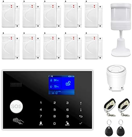 WiFi and GSM 17-Piece kit, Wireless Home Security Alarm System, Door/Window Sensor Entry Sensors (x10) with Smart Life and Tuya App Alert, 24/7 Monitoring Works with Google Assistant and Alexa