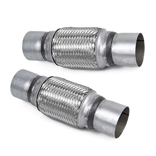 RP Remarkable Power, 2 pack 2.5 inch Inlet Exhaust Flex Pipe,2.5 ID x 10 Length Flexible Tube,Stainless Steel Double Braid Heavy Duty Universal fit Muffler Pipe RK7545 Replacement