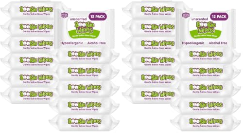Boogie Wipes Saline Nose Wipes - 360 Count - Unscented, Hypoallergenic &amp; Alcohol-Free - Allergy Relief - Made with Natural Saline, Aloe, Chamomile &amp; Vitamin E - Diaper Bag Essential (Pack of 2)