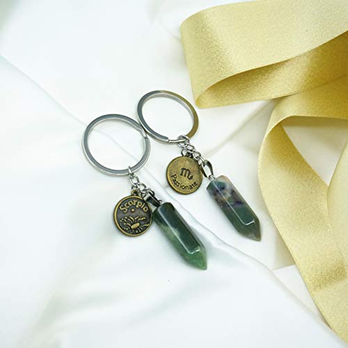 Zuopipi Zodiac Crystal Stone Keychain Natural Rose Stone/Red Agate/Aventurine Healing Crystal Keychain (Scorpio) #TOP3