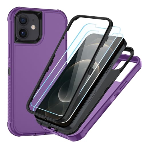 Image of SunStory Compatible with iPhone 12 /12 Pro Case with HD Screen Protector, 3-Layer Heavy Duty Full-Body Cover,3 in 1 Hybrid Protective Case for iPhone 12 /12 Pro 6.1 inch,Purple