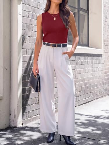 GKBK Women's Soft Cashmere Wool Blend Knit Sweater Vest Trendy Crewneck Sleeveless Tank Top for Business Casual and Old Money Fashion Red — view 3