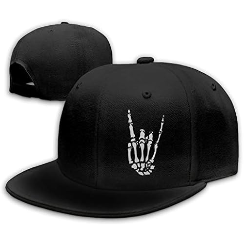 Cool Rock Roll Skeleton Hand Flat Bill Hats Snapback Hat Baseball Cap Black
