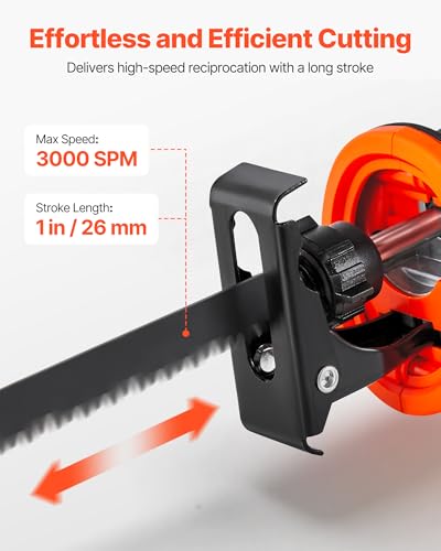 Image of VEVOR 20V Brushless Reciprocating Saw, Cordless Reciprocating Saw with Battery, 3000 SPM Variable Speed, 1 inch Stroke Length Charger, 8 Blades, and Carrying Bag, for Wood, Metal and Plastic Cutting