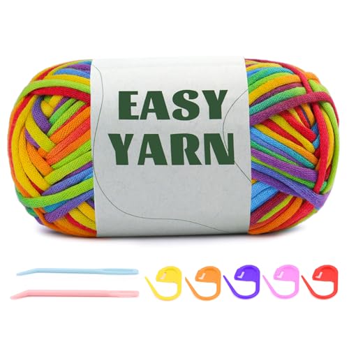 1.76Oz/87.5Yds Rainbow Beginner Crochet Yarn, Yarn for Crocheting and Knitting, Cotton-Nylon Blend Yarns with Easy-to-See Stitches, Rainbow Color, Blend Crochet Kit Making