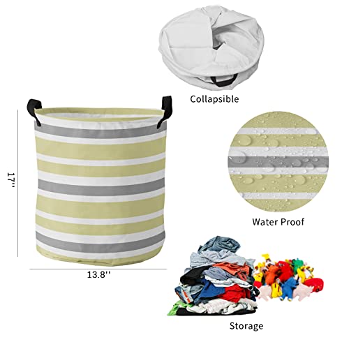 Laundry Hamper,Foldable Laundry Basket Yellow Gray And White Stripes Canvas Fabric Storage Organizer With Handles For Dirty Clothes,Home Storage #TOP4
