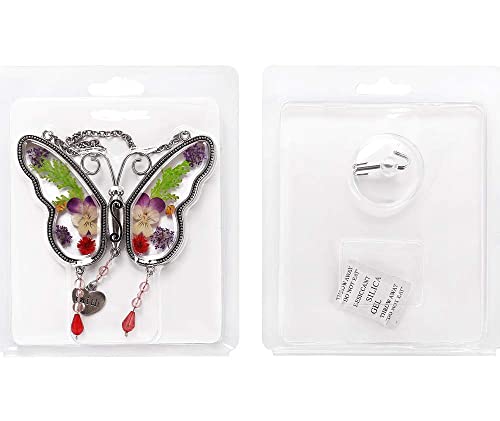 Kundgla Butterfly Sister Suncatcher Stained Glass Chime Wind With Pressed Flower Wings Embedded In Glass With Metal Trim Sister Heart Charm Gifts For Mother`s Day Birthday Christmas #TOP5