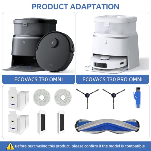 HASTHIP® 10Pcs Replacement Parts for Ecovacs T30 Omni/T30 PRO Omni, Spare Accessories with 1 Main Brush, 2 Side Brushes, 2 Mop Cloth, 2 Filters, 1 Cleaning Brush, 2 Dust Bags - Cleaning Tools 2 41oENqp9XOL