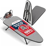 Bartnelli 32x12 Compact Tabletop Ironing Board with Retractable Rest | Foldable Table Top Iron Board - Bi-Fold Design to 16x12", Secure-Lock Hinge, and Silicone Coded Cotton Cover for Small Spaces