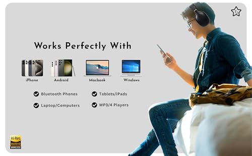TJ Active Noise Cancellation Bluetooth Over Ear Headphones | Supersoft Leather Wireless Headset Wired Built-in MIC 24H Playtime High Res Audio Travel/Work/Students/Running/Gym(Black)