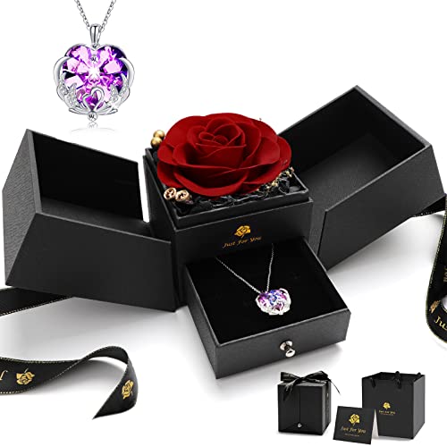 LEITON Handgemachte konservierte Rosen mit Halskette, Schmuck Geschenk Geburtstagsgeschenk für Frauen, Jahrestag Geschenk für ihre Freundin Jahrestag Geburtstag Muttertag Valentinstag Weihnachten Cover