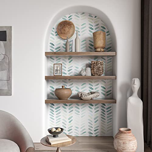 Green And White Wallpaper Peel And Stick Wallpaper Boho Contact Paper For Cabinets Leaf Wallpaper For Bedroom Self-Adhesive Removable Wallpaper Herringbone Wallpaper Drawer Kids Wallpaper 17.3“×78.8” #TOP2