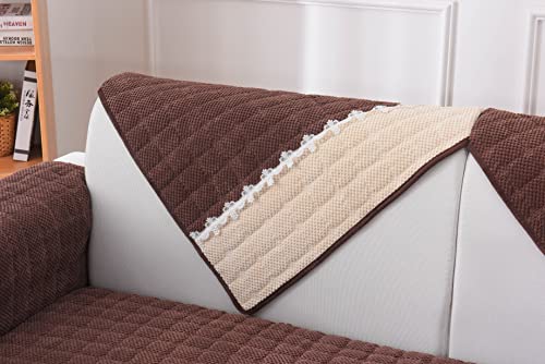 Vctops Soft Corduroy Sofa Couch Cover, Plaid Sectional Couch Covers, Non-Slip Sofa Slipcover For Dogs Cats Kids Love Seat Recliner Leather L Shaped, Armrest Backrest Cover(Brown,43"X63") #TOP4