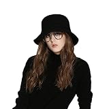 kekolin Female Style Fashion hat Wool Felt Bucket Hat Winter Fall Black