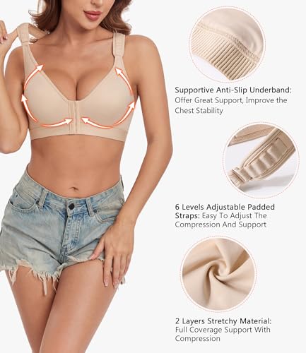 HACI Post Surgical Bra Front Closure Non Padded Wirefree Racerback Adjustable Wide Strap Mastectomy2