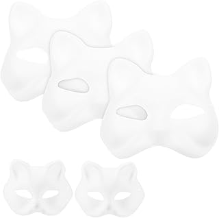 STOBOK Cat Mask, 5pcs Masquerade Cat Masks DIY Paintable Blank Masks Halloween White Cat Unpainted Masks for Cosplay, Party Favors, Masquerade Prop