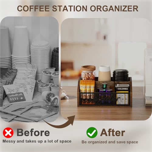 YINMIT Coffee Station Organizer for Countertop,Coffee Bar Accessories and Organizer for Coffee Pods,Syrup,Cups,and Stirrer,Coffee Condiment Organizer,Coffee and Tea Organizer,Office Coffee Station