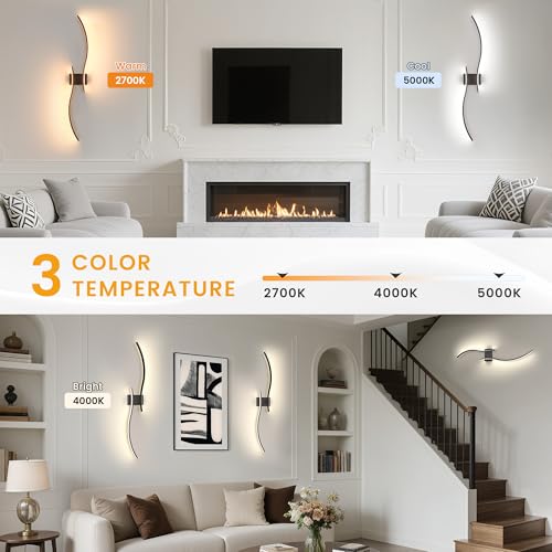 VOLISUN Battery Operated Wall Sconces Set of Two, 39.4 inch Wireless Wall Sconces, 3000K-6500K Dimmable Wall Lamps with Remote, Rechargeable Black Wall Lights for Living Room, Hallway, Bedroom by VOLISUN - Used condition - Image 3