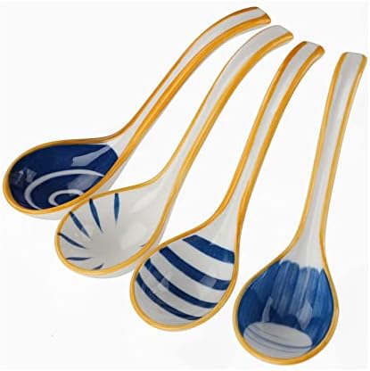 Gkhowiu Ceramics Soup Spoons Japanese Soup Spoon Long Handle Soup Spoons for Pho Ramen Noodles Wonton Dumpling Rice