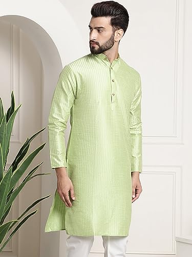Image of SOJANYA Men's Pintuck Silk Blend Embroidered Kurta
