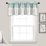 Lush Decor Linen Button Farmhouse Valance Curtians 52'W x 18'L Blue & White - Linen Valances For Windows - Kitchen Curtains Valances - Bathroom Curtain