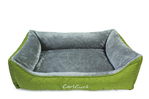CarlCurt - bequemes Hundekörbchen mit schmutzabweisendem Leinenbezug & antibakterieller Schaumstoff-Füllung - Hundebett mit Anti-Rutsch-Boden - waschbar & geruchsneutral (Hellgrün | 75 x 60 x 18 cm) Cover
