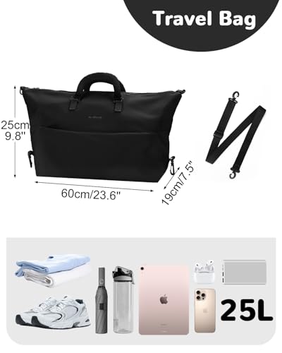 25L Waterproof Gym Duffel Bag with Shoe Pocket & Wet Compartment for Women, Small Weekender Travel Bag, Black2