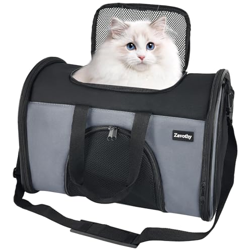 Zavothy TSA Airline Approved Soft-Sided Pet Carrier for Small to Medium Cats and Puppies, Up to 15 Lbs – Collapsible Travel Carrier for Dogs & Cats, Grey