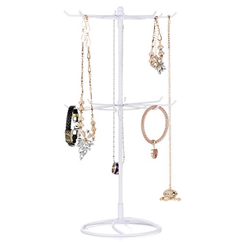 2 Tier Rotating Necklace Holder Jewelry Tree Bracelet Stand Display Organizer for Necklaces, Bracelets, Earrings, Rings