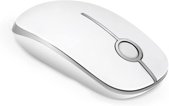 Wireless Mouse, 2.4G Silent Mouse with USB Receiver, 18 month battery life, 1600 high DPI Precision- Portable Computer Mice for Windows/Mac/Linux, White and Silver