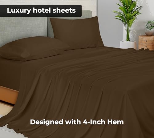 Image of Royale Linens Full Flat Sheet - Ultra Soft Brushed 1800 Microfiber Flat Sheets Only - Wrinkle Free & Stain Resistant - Hotel Quality Top Sheet for Bed (Full, Chocolate)