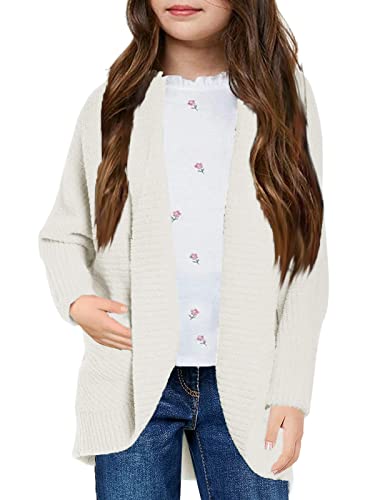 Fisace Girls Open Front Sweater Jackets Kids Soft Chunky Knit Long Sleeve Casual Cardigans Outwears White #TOP26