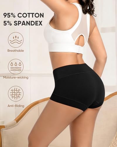 MEIYATING Boy Shorts Underwear for Women Cotton Compression Plus Size High Waisted Boxers Briefs Panties Boyshort 4 Pack