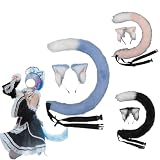 EMIKO Re ゼロから始める異世界生活 レム ラム 猫耳 ふわふわ カチューシャ 尻尾 2点セット 仮装パーティー ハロウィン 猫メイド 文化祭 演出服 調節可能 キャラクター衣装 コスプレ服 可愛い (ブラック) [並行輸入品]