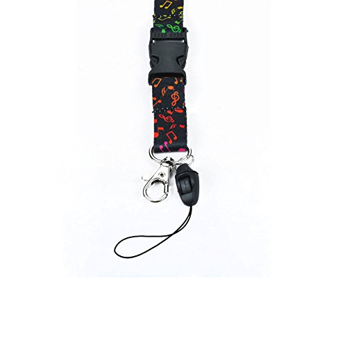 Black And Rainbow Musical Pattern Fabric Lanyard With Quick Release (Plus Two Clear Pouch/Id/Badge/Vacc Card Holders) #TOP3