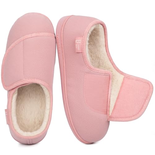 Image of LongBay Women's Wide Fit Slippers Comfy and Cozy Memory Foam Indoor House Shoes for Diabetic Arthritis and Edema Pink,6