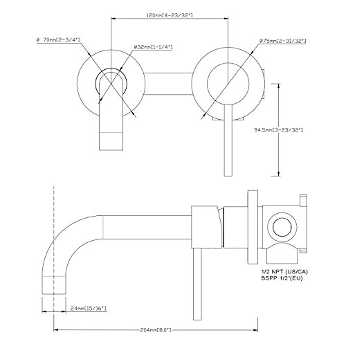 Sumerain Wall Mount Bathroom Faucets Brushed Nickel,Single Handle Wall Mount Faucet With Brass Rough-In Valve #TOP3