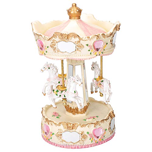 Elanze Designs Cupid Rose Garland Horses Musical Carousel 10 Inch Rotating Figurine Plays Tune Carousel Waltz #TOP30
