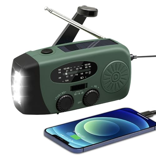 WVL 7400mWh Emergency Weather Radio, Portable Solar Hand Crank Radio AM/FM/NOAA, with 3 Mode Flashlight & Reading Lamp, Cell Phone Charger and SOS Siren(Navy Green) by WVL - Used condition - US$13.87
