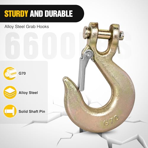 Image of Nilight 3 /8 inch X 35 inch Trailer Safety Chain 2pcs Grade 70 Towing Chain with Clevis Snap Hooks 26400lbs Break Strength use for Trailer, RV,and Boat Towing and Gooseneck Couplers