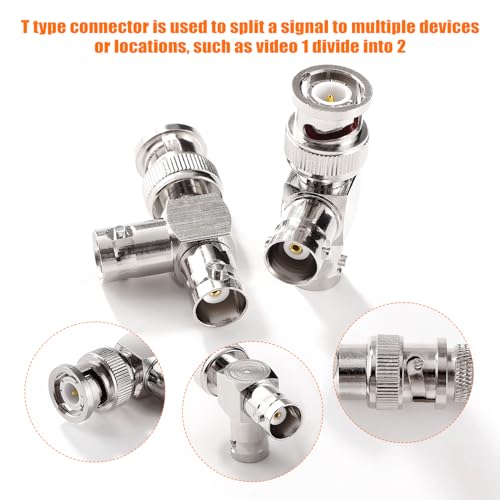 KUOQIY 2 PCS Copper 3-Way BNC Male to Dual Female Adapter, T-Type BNC RF Coaxial Connector for Coaxial Cable, CCTV, Antenna - Image 2