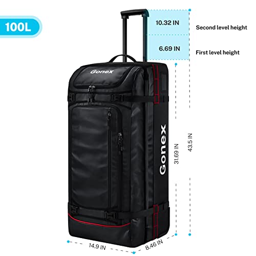 Gonex Rolling Duffle Bag with Wheels, 100L Water Repellent Large Wheeled Travel Duffel Luggage with Rollers 30 inch, Black