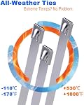 Metal Zip Ties (100PCS 11.8 Inch), 304 Stainless Steel, Heavy Duty Self-locking Cable Ties, for Exhaust Wrap, Chain Link Fence Parts, Heat Resistant Fencing Tie. for Pipe, Auto repair.