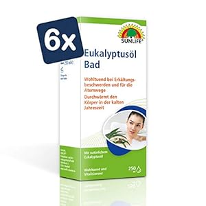 SUNLIFE Eukalyptusöl Bad: Badezusatz mit natürlichem Eukalyptus-Öl, wohltuend bei Erkältungsbeschwerden, 250ml – 6er…
