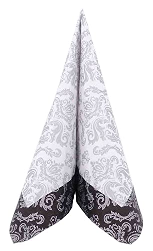 APARTina 100 Servietten Ornament 33x33 cm Papier - Barock silber schwarz, perfekt für verschiedene Anlässe, Tissue Serviette hochwertig